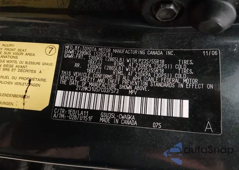 2007 Lexus Rx 350 from USA, damaged, VIN 2T2HK31U57C037573